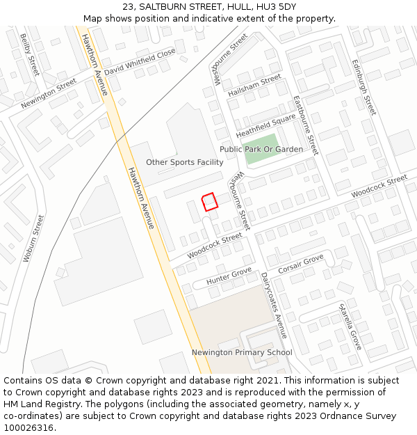 23, SALTBURN STREET, HULL, HU3 5DY: Location map and indicative extent of plot