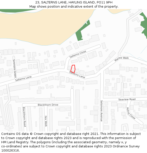 23, SALTERNS LANE, HAYLING ISLAND, PO11 9PH: Location map and indicative extent of plot