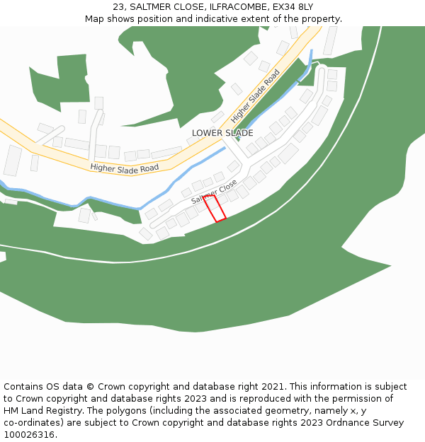 23, SALTMER CLOSE, ILFRACOMBE, EX34 8LY: Location map and indicative extent of plot