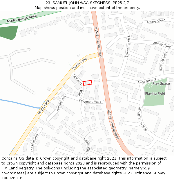23, SAMUEL JOHN WAY, SKEGNESS, PE25 2JZ: Location map and indicative extent of plot