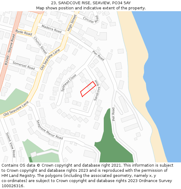 23, SANDCOVE RISE, SEAVIEW, PO34 5AY: Location map and indicative extent of plot