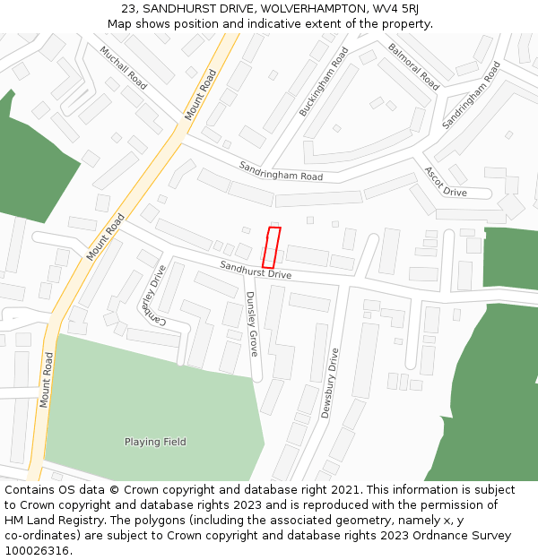 23, SANDHURST DRIVE, WOLVERHAMPTON, WV4 5RJ: Location map and indicative extent of plot