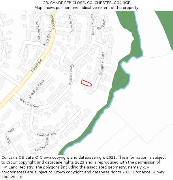 23, SANDPIPER CLOSE, COLCHESTER, CO4 3GE: Location map and indicative extent of plot