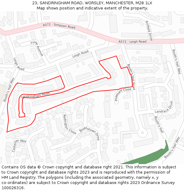 23, SANDRINGHAM ROAD, WORSLEY, MANCHESTER, M28 1LX: Location map and indicative extent of plot