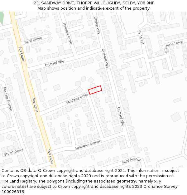 23, SANDWAY DRIVE, THORPE WILLOUGHBY, SELBY, YO8 9NF: Location map and indicative extent of plot