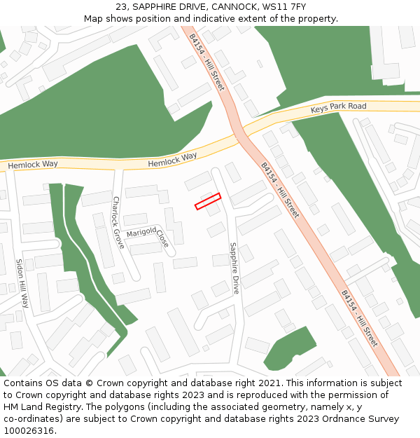 23, SAPPHIRE DRIVE, CANNOCK, WS11 7FY: Location map and indicative extent of plot