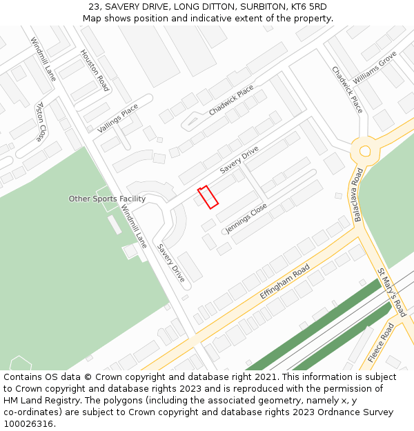 23, SAVERY DRIVE, LONG DITTON, SURBITON, KT6 5RD: Location map and indicative extent of plot