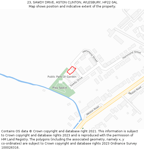 23, SAWDY DRIVE, ASTON CLINTON, AYLESBURY, HP22 0AL: Location map and indicative extent of plot