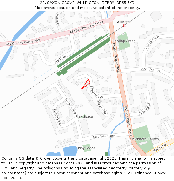 23, SAXON GROVE, WILLINGTON, DERBY, DE65 6YD: Location map and indicative extent of plot