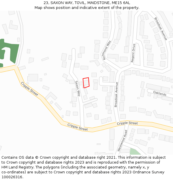 23, SAXON WAY, TOVIL, MAIDSTONE, ME15 6AL: Location map and indicative extent of plot