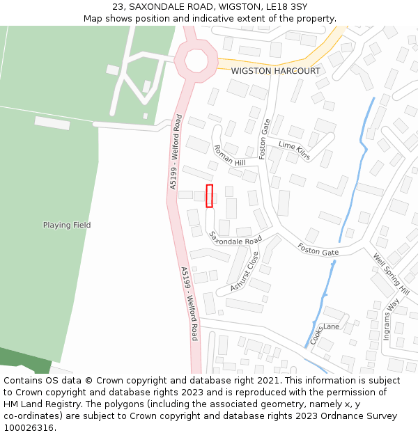 23, SAXONDALE ROAD, WIGSTON, LE18 3SY: Location map and indicative extent of plot