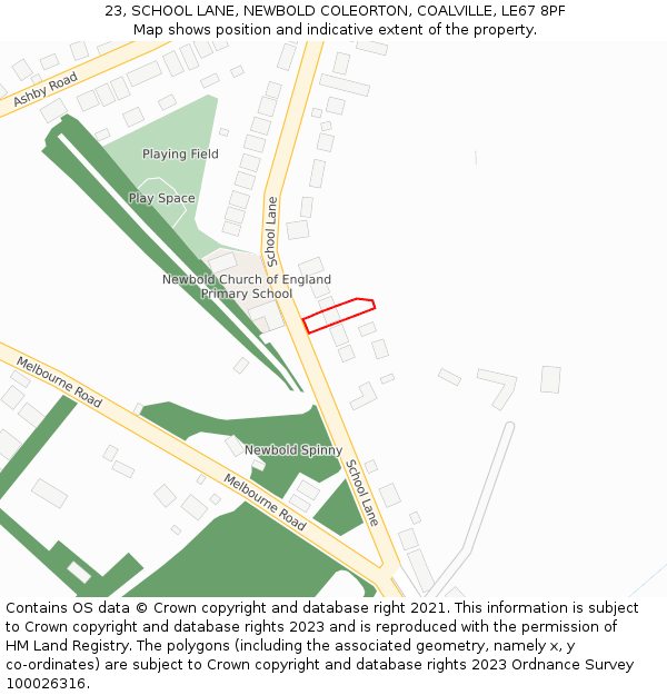 23, SCHOOL LANE, NEWBOLD COLEORTON, COALVILLE, LE67 8PF: Location map and indicative extent of plot