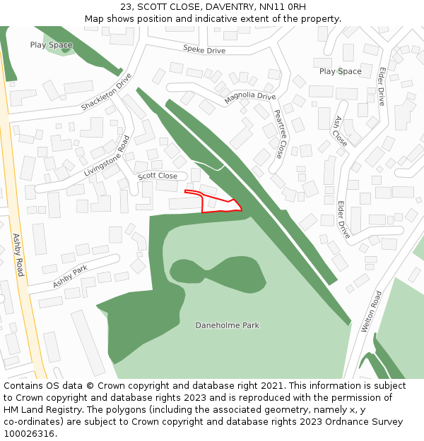 23, SCOTT CLOSE, DAVENTRY, NN11 0RH: Location map and indicative extent of plot