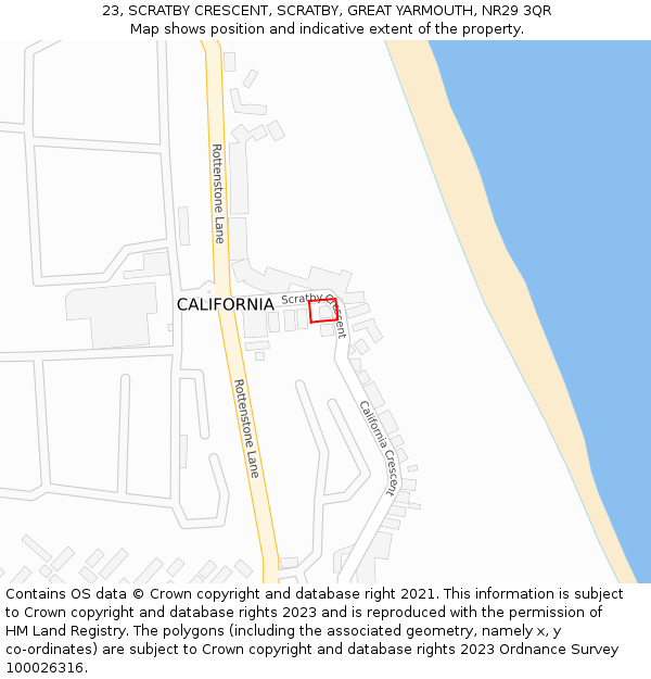 23, SCRATBY CRESCENT, SCRATBY, GREAT YARMOUTH, NR29 3QR: Location map and indicative extent of plot