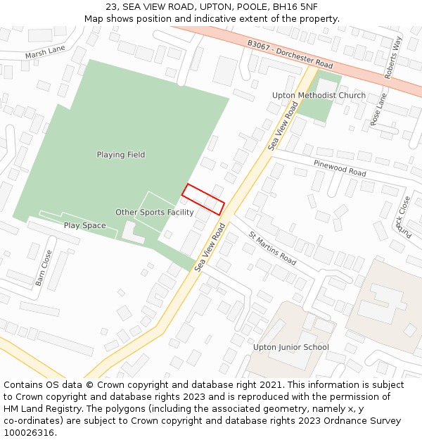 23, SEA VIEW ROAD, UPTON, POOLE, BH16 5NF: Location map and indicative extent of plot