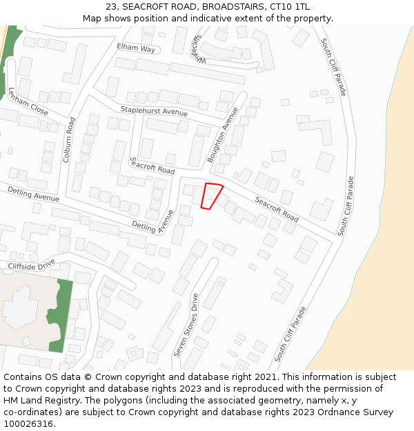 23, SEACROFT ROAD, BROADSTAIRS, CT10 1TL: Location map and indicative extent of plot