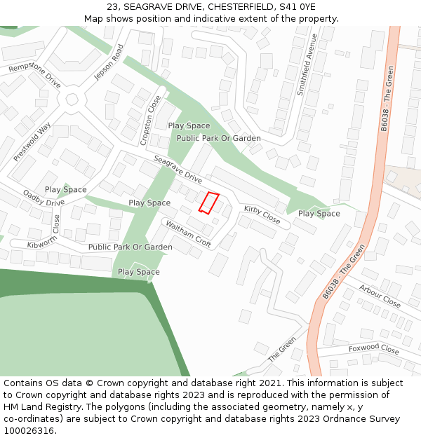 23, SEAGRAVE DRIVE, CHESTERFIELD, S41 0YE: Location map and indicative extent of plot