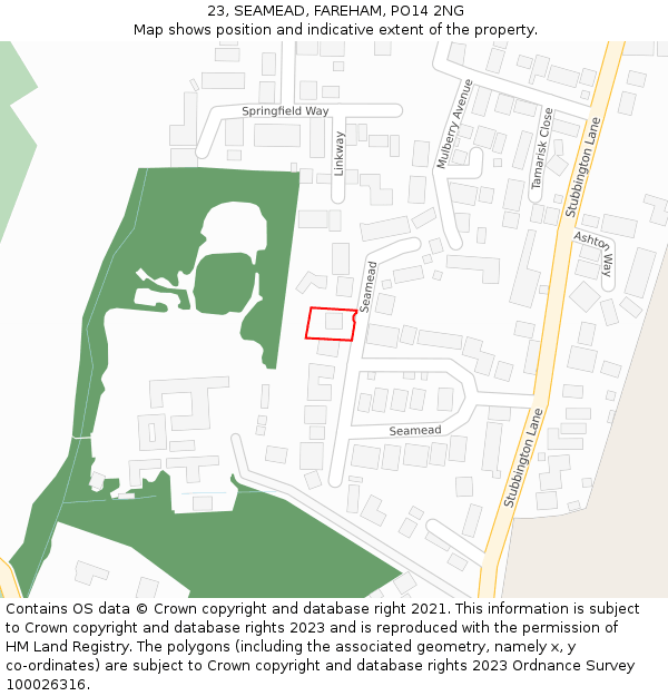 23, SEAMEAD, FAREHAM, PO14 2NG: Location map and indicative extent of plot