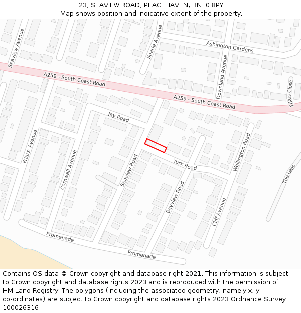 23, SEAVIEW ROAD, PEACEHAVEN, BN10 8PY: Location map and indicative extent of plot