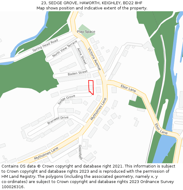 23, SEDGE GROVE, HAWORTH, KEIGHLEY, BD22 8HF: Location map and indicative extent of plot