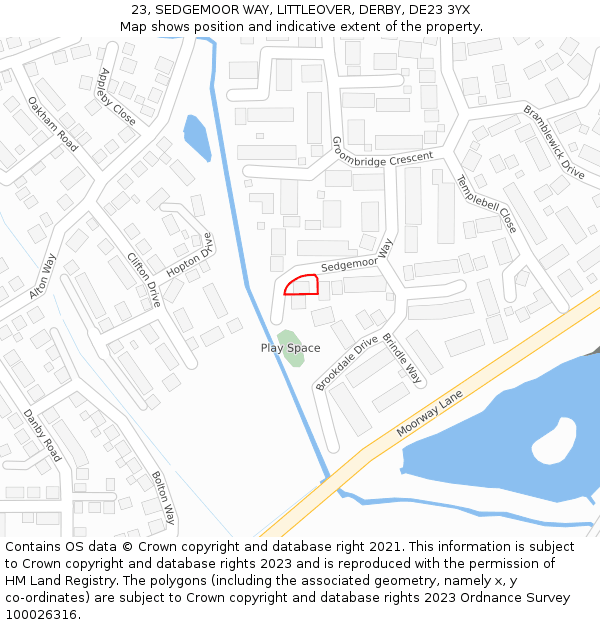 23, SEDGEMOOR WAY, LITTLEOVER, DERBY, DE23 3YX: Location map and indicative extent of plot