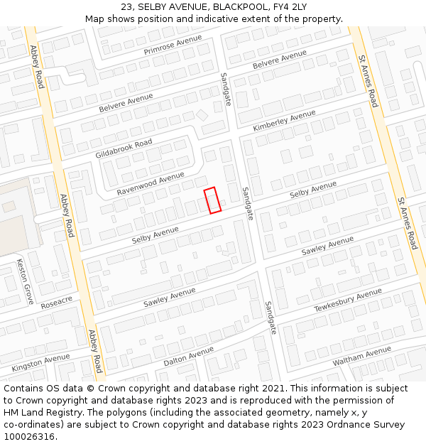 23, SELBY AVENUE, BLACKPOOL, FY4 2LY: Location map and indicative extent of plot