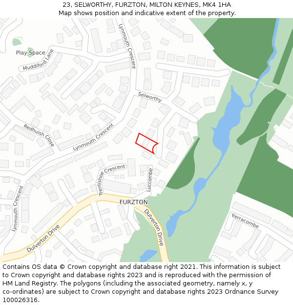 23, SELWORTHY, FURZTON, MILTON KEYNES, MK4 1HA: Location map and indicative extent of plot