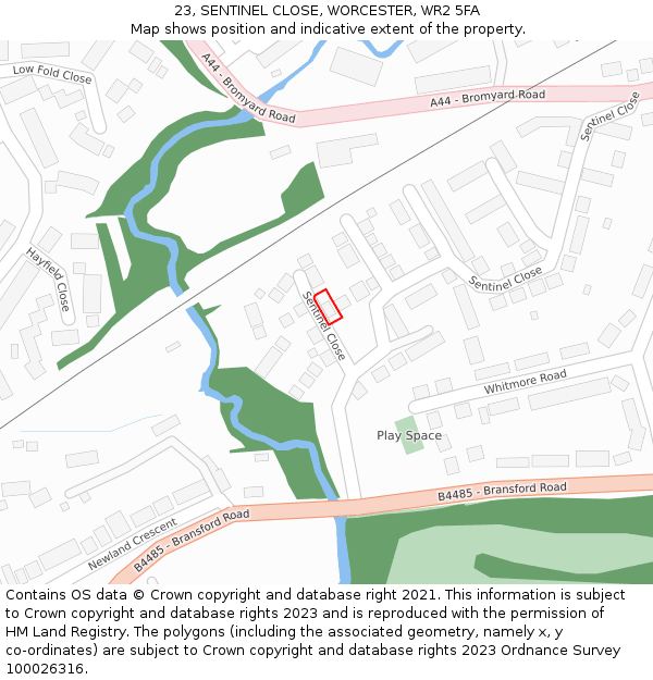 23, SENTINEL CLOSE, WORCESTER, WR2 5FA: Location map and indicative extent of plot