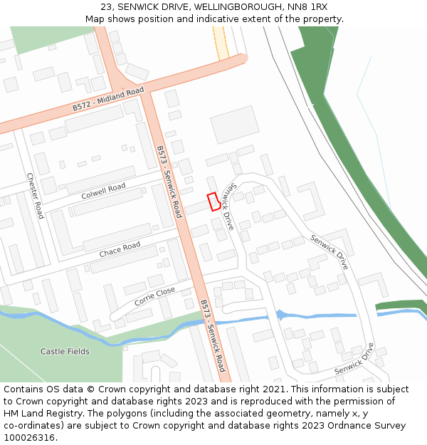 23, SENWICK DRIVE, WELLINGBOROUGH, NN8 1RX: Location map and indicative extent of plot