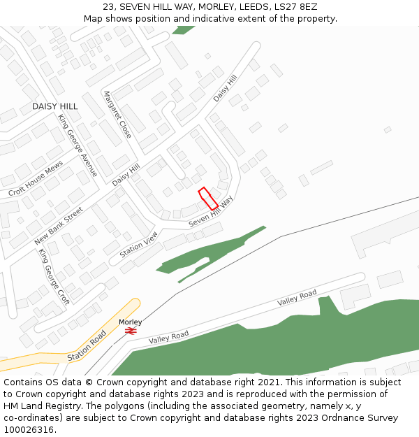 23, SEVEN HILL WAY, MORLEY, LEEDS, LS27 8EZ: Location map and indicative extent of plot