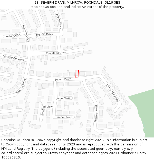 23, SEVERN DRIVE, MILNROW, ROCHDALE, OL16 3ES: Location map and indicative extent of plot