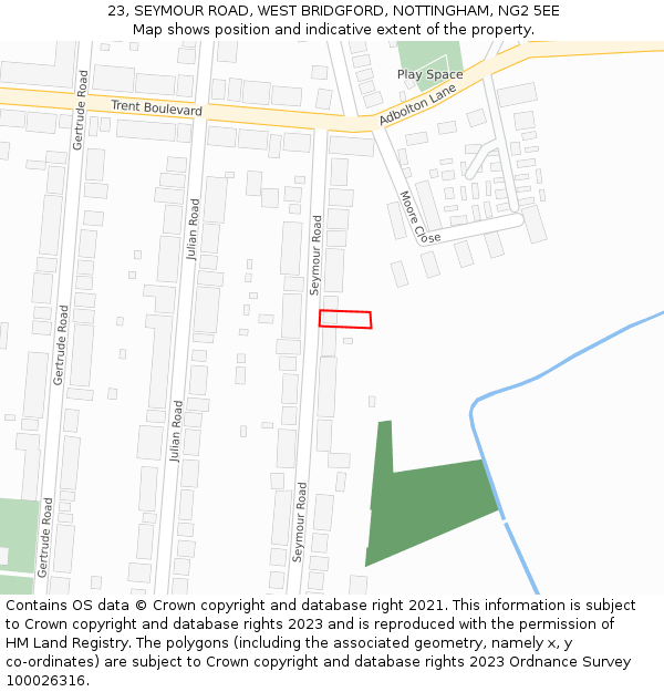 23, SEYMOUR ROAD, WEST BRIDGFORD, NOTTINGHAM, NG2 5EE: Location map and indicative extent of plot