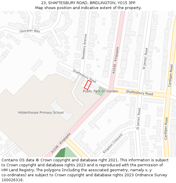 23, SHAFTESBURY ROAD, BRIDLINGTON, YO15 3PP: Location map and indicative extent of plot