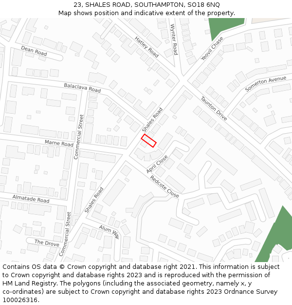 23, SHALES ROAD, SOUTHAMPTON, SO18 6NQ: Location map and indicative extent of plot