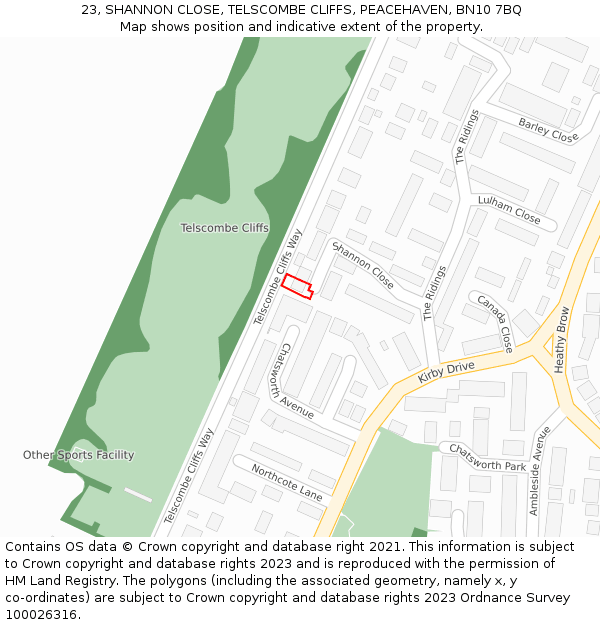 23, SHANNON CLOSE, TELSCOMBE CLIFFS, PEACEHAVEN, BN10 7BQ: Location map and indicative extent of plot