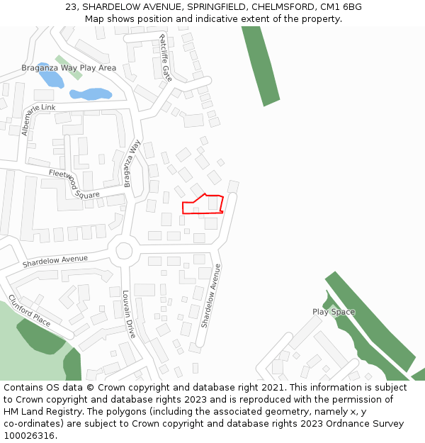 23, SHARDELOW AVENUE, SPRINGFIELD, CHELMSFORD, CM1 6BG: Location map and indicative extent of plot