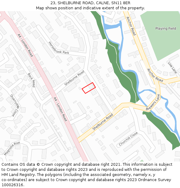 23, SHELBURNE ROAD, CALNE, SN11 8ER: Location map and indicative extent of plot