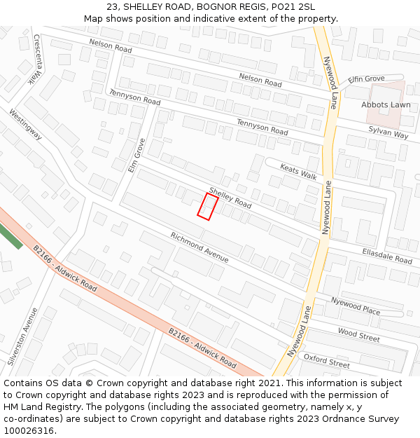 23, SHELLEY ROAD, BOGNOR REGIS, PO21 2SL: Location map and indicative extent of plot