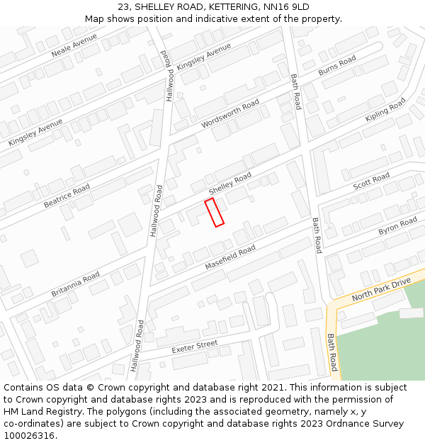 23, SHELLEY ROAD, KETTERING, NN16 9LD: Location map and indicative extent of plot