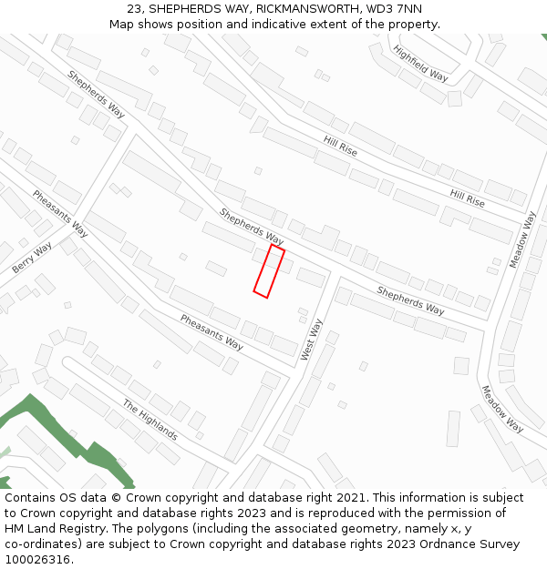 23, SHEPHERDS WAY, RICKMANSWORTH, WD3 7NN: Location map and indicative extent of plot