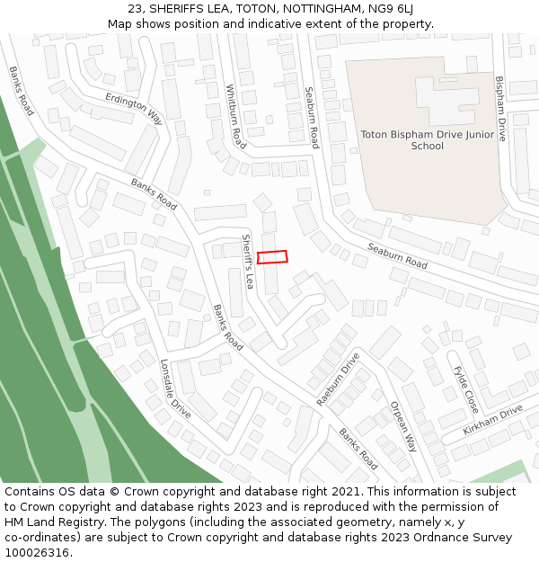 23, SHERIFFS LEA, TOTON, NOTTINGHAM, NG9 6LJ: Location map and indicative extent of plot