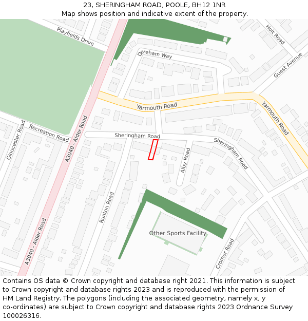 23, SHERINGHAM ROAD, POOLE, BH12 1NR: Location map and indicative extent of plot