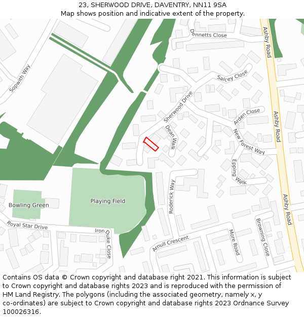23, SHERWOOD DRIVE, DAVENTRY, NN11 9SA: Location map and indicative extent of plot