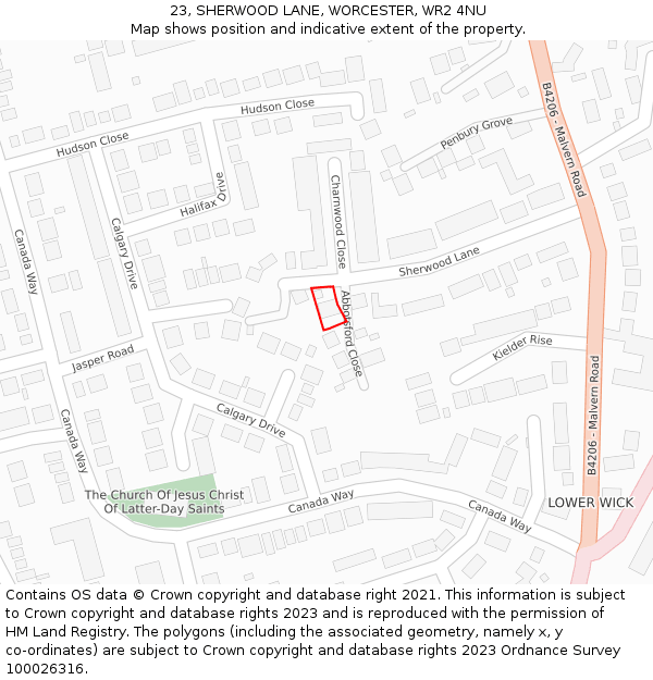 23, SHERWOOD LANE, WORCESTER, WR2 4NU: Location map and indicative extent of plot