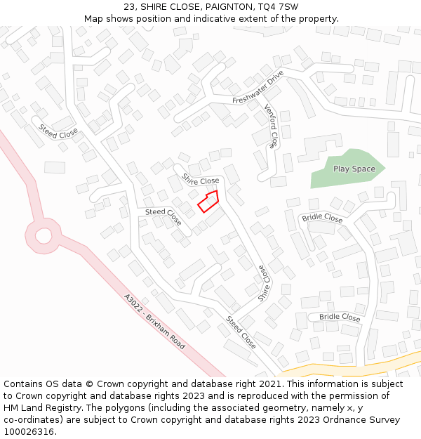 23, SHIRE CLOSE, PAIGNTON, TQ4 7SW: Location map and indicative extent of plot