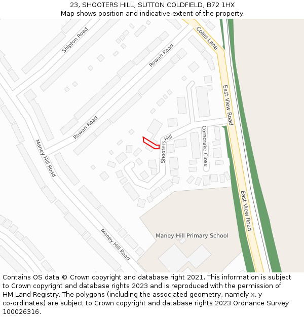 23, SHOOTERS HILL, SUTTON COLDFIELD, B72 1HX: Location map and indicative extent of plot