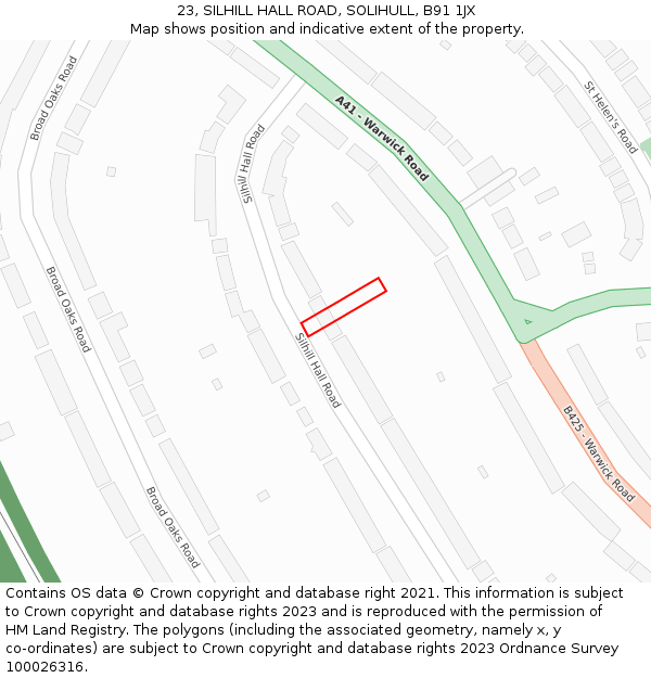 23, SILHILL HALL ROAD, SOLIHULL, B91 1JX: Location map and indicative extent of plot