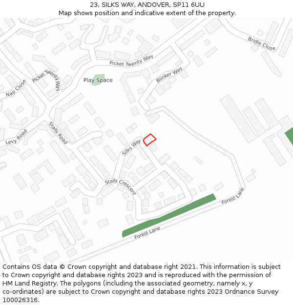 23, SILKS WAY, ANDOVER, SP11 6UU: Location map and indicative extent of plot