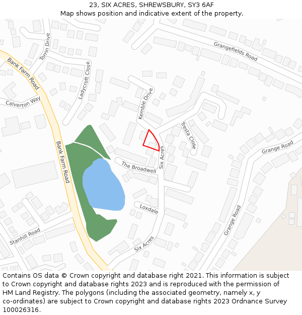 23, SIX ACRES, SHREWSBURY, SY3 6AF: Location map and indicative extent of plot