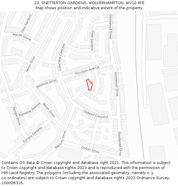 23, SNETTERTON GARDENS, WOLVERHAMPTON, WV10 6FE: Location map and indicative extent of plot